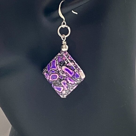 ❤️ Purple Sea Sediment Jasper Square Earrings - Picture 5 of 11